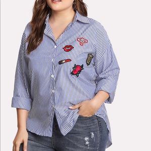 Embroidered Patches Detail Striped Shirt